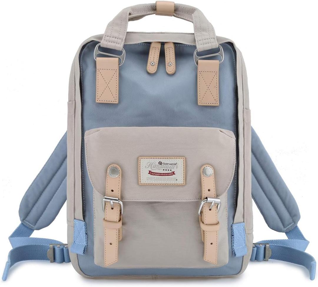 Himawari Backpack/Travel Backpack for Women 14.9" College Vintage Waterproof Bag  Work Backpack for 14inch Laptop(HIM-30#Beige & blue)