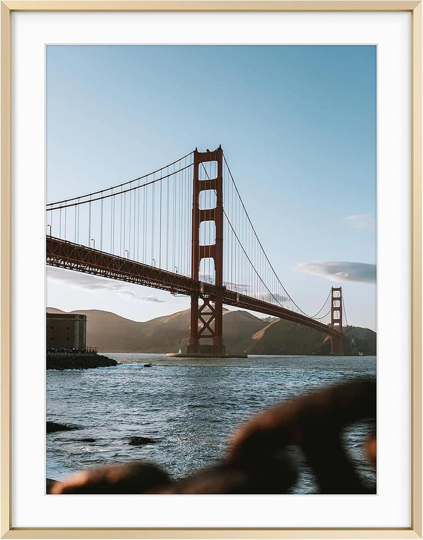 Frametory, 14x18 Metal Picture Frame with Mat for 12x16 Picture & Real Glass, Aluminum Photo Frame Collection (Gold, 1 Pack)