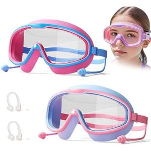 FEELNOW Favorabler Goggles, HD Waterproof and Anti-Fog Swimming Goggles for Children (Ages 3-16) with Nose Cover