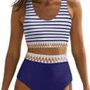 Dokotoo Womens 2 Piece Swimsuit Scoop Neck Sleeveless 2025 Racerback Top Tummy Control Tie Knot Bathing Suits Floral Bottoms (Small)