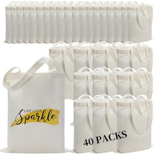 40 Pieces Sublimation Canvas Tote Bags Bulk Blank Tote Bags Screen Printing Reusable Polyester Grocery Bags for Sublimation Heat Transfer Vinyl DIY Crafting White, 14x16 Inch