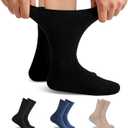 Forcool Merino Wool Non Binding Loose Top Cushioned Sole Dress Crew Diabetic Socks for Men and Women, L, 3 Pairs