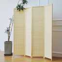 Furnnylane 4 Panel Bamboo Room Divider - 5.6 ft Tall Folding Privacy Screen, Natural Beige Freestanding Partition Wall for Home Office & Room Separation (67" H x 61.4" W)