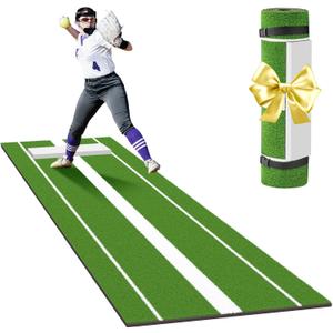 Neoaider Softball Pitching Mat with 30MM Thickened Pitching Mound, Non-Slip Backing, Anti-Fade Turf, 10x3 ft Pitching Mat for Indoor & Outdoor Use, Gift for Softball/Baseball Enthusiast, Green/Clay