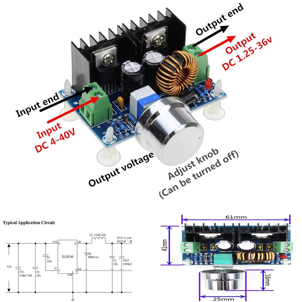 HiLetgo 2pcs XL4016 DCDC 440V to 1.2536V Step Down Buck Converter Power Supply Module XL4016E1 PWM Adjustable Step Down Board 8A 200W