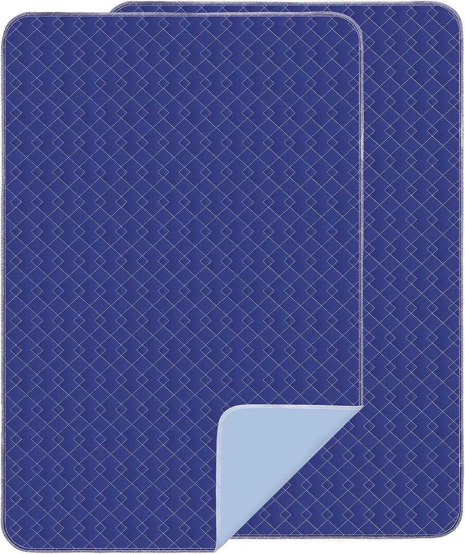 Washable Pads for Beds for Incontinence Adults-Extra Large XXL 34x52 Inch (Pack of 2) - Blue Hide Stains - Waterproof Underpads for Elderly - Reusable Bed Pad for Bedwetting