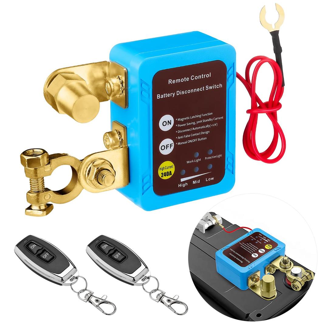 12V/24V 240A Smart Voltage Kill Switch, Remote Battery Disconnect Automatic Power Shut Off Remote Control Switch Car Anti-Theft for Auto GM Car Truck Boat RV (Flat Installation)