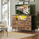 WLIVE Dresser TV Stand for 45, 50, 55 inch TV, Entertainment Center with LED Lights & Charging Station, Chest of Drawers with 8 Fabric Drawers and Open Shelves for Living Room, Hallway, Rustic Brown