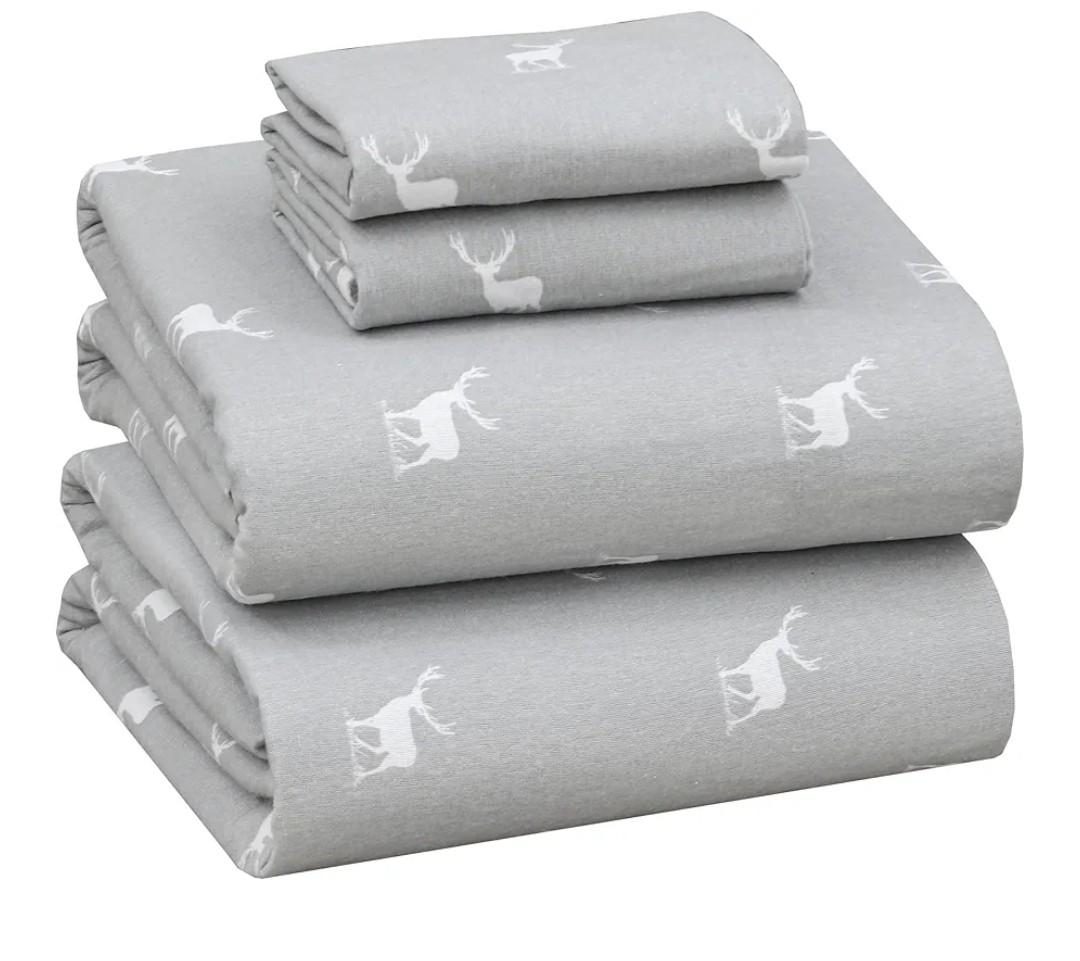 RUVANTI Flannel Sheets Queen Size - 100% Cotton Double Brushed Bed Sheets, Deep Pockets 16 Inches Queen Sheet Set, All Seasons Breathable & Extra Soft - Warm & Cozy, 4 Piece, Celestial Stag