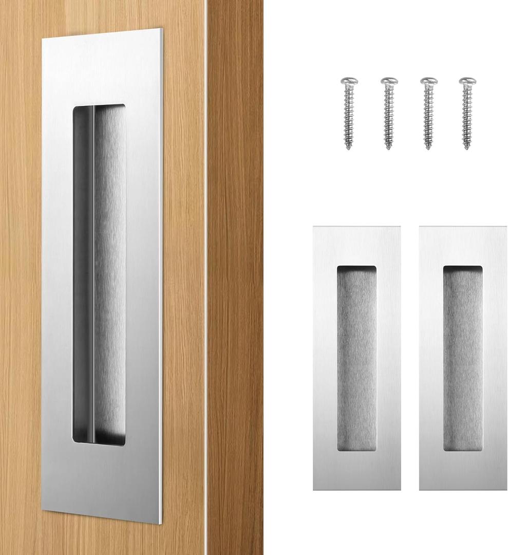 HBL' 4 Pack | 5.9 Inch Pocket Door Pulls, 304 Stainless Steel Sliding Closet Door Handle Finger Pull, Recessed Finger Pull for Bypass, Pocket and Barn Door, Silver.