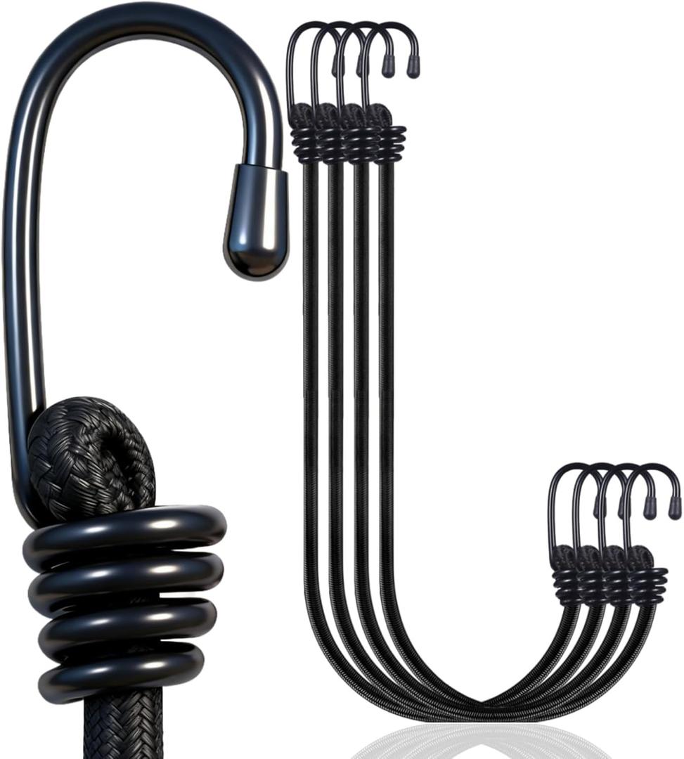 Yuxh Bungee Cords with Hooks 2 Ft Bungie Straps Black Elastic Rope 24 Inch 4 Pcs