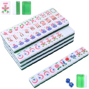 American Mahjong Tile Set, 166 Green Mahjong Tile Set American, Acrylic Engraved American Mahjong Tiles Set with Carrying Bag, 2 Dice and Mahjong Instructions (Purple and Brown Colour)