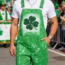 ZenGents Mens St. Patrick's Day Overalls 3D Green Irish Shamrocks Summer Shorts Bib Cool Graphic Jumpsuit Outfits for Men M