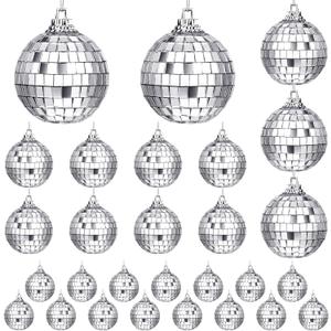 Sumind 28 Pieces Mirror Disco Ball 70s Reflective Mirror Decorations 60s Balls with Fastening Strap for Home Stage Props Festivals Party Accessories