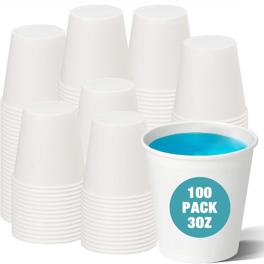 100 Pack 3 oz Paper Cups - Disposable Bathroom Cups for Mouthwash, Rinsing, & Dental Care | Also Ideal as Small Coffee Cups, Espresso Cups | Sturdy Paper Construction, Leak Resistant