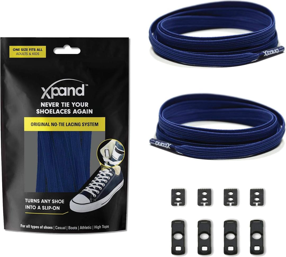 Xpand No Tie Shoelaces for Adults & Kids - Stretch Elastic Shoe Laces for Sneakers | Stretchy Tieless Shoe Strings (52-inches, Navy Blue)