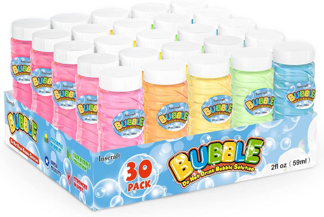 INSCRAFT 30 PCS Bubble Bottles with Wands Assortment for Kids, 2oz Bubbles Solution Each, Outdoor & Indoor Summer Toy, Weddings, Party Favors, Birthday, Refill for Bubbles Machine Blower