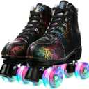 Roller Skates for Women and Men Cowhide High-Top Shoes Classic Double-Row Roller Skate Four-Wheel Roller Skates for Men Girls Unisex, Size: 43--10.44''--Men:9-Women:10