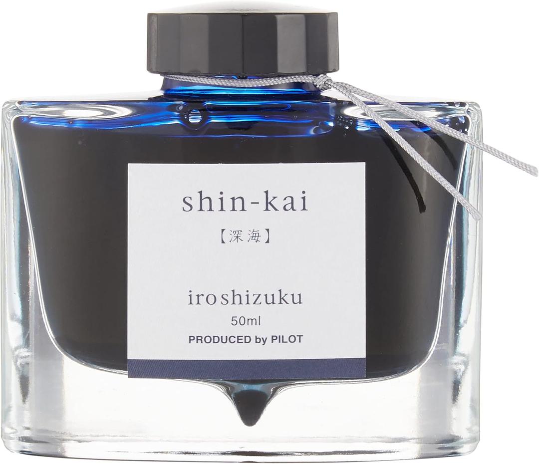 PILOT Iroshizuku Bottled Fountain Pen Ink, Shin-Kai, Deep Sea (Blue Black) 50ml Bottle (69225)