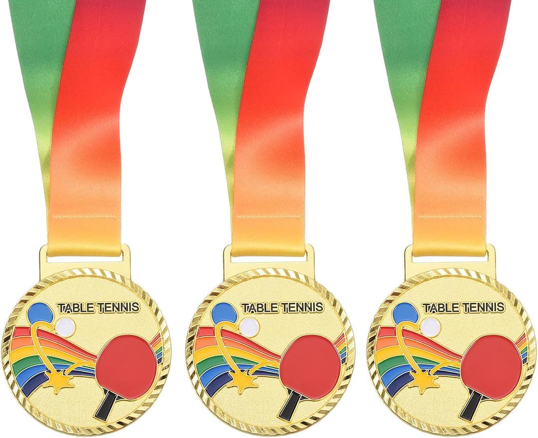 PATIKIL 2.7" Ping Pong Medals, 3 Pack Table Tennis Award Medals Gold Medal with Ribbon Multicolor for Games Sports Competitions
