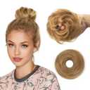 isheeny Human Hair Bun Extension - Natural Curly Honey Brown Messy Bun Hair Piece for Women/Girl - Tousled Updo Chignon for Daily Use