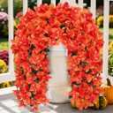 Faux Bougainvillea Artificial Fall Flowers for Outdoors, 2 Pcs Fake Fall Flowers Artificial for Decoration, Artificial Hanging Flowers UV Resistant Silk Flowers for Outside Planter Porch Patio