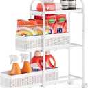 KINGRACK 3 Tier Slim Rolling Cart with Drawer, Metal Utility Storage Cart | 2 Pull-out Baskets, Lockable Wheels, Narrow Space Trolley Organizer for Bathroom, Kitchen, Office, Dorm, Laundry Room, White