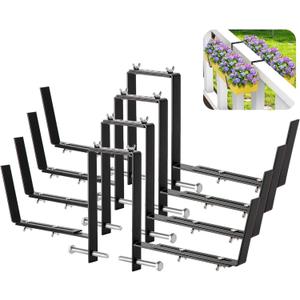 Adnee Set of 4 Double Sided Planter Box Brackets-Adjustable Window Boxes Flower Brackets-Railing Planters Box Brackets for Garden Balcony Window Fence Stairs