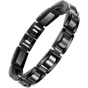 Feraco Mens Magnetic Bracelets, Classic Balck Titanium Stainless Steel Bracelets with Natural Hematite Magnet Stones,Men's Jewelry Gifts,8.66 inch (Black)