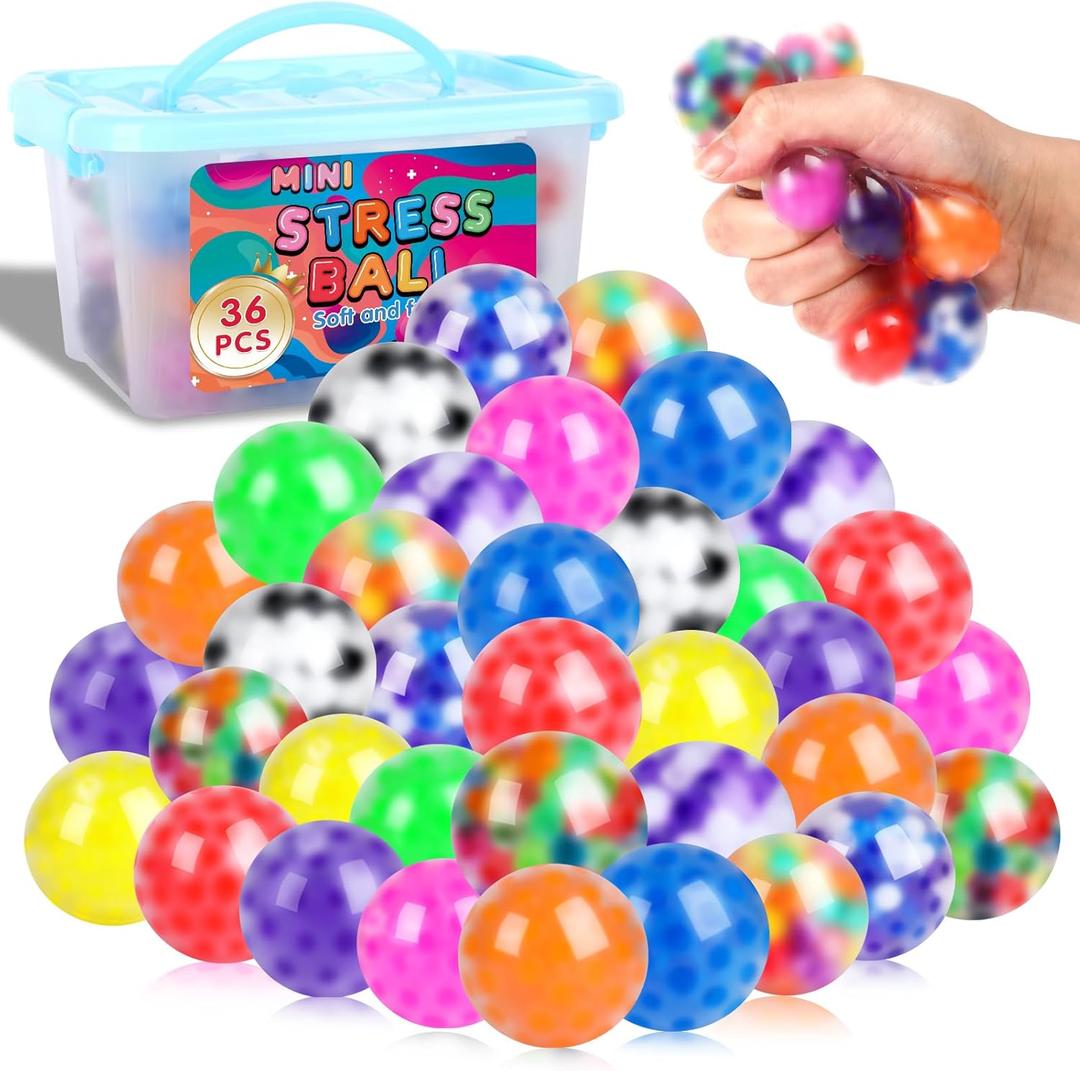 36 Pack Squishy Ball, Stress Balls Bulk for Adults, Mini Stress Balls, Anti-Anxiety and Fidget Balls to Relax, Birthday Gifts, Easter Stress Relief Fidget Balls, Easter Basket Stuffers