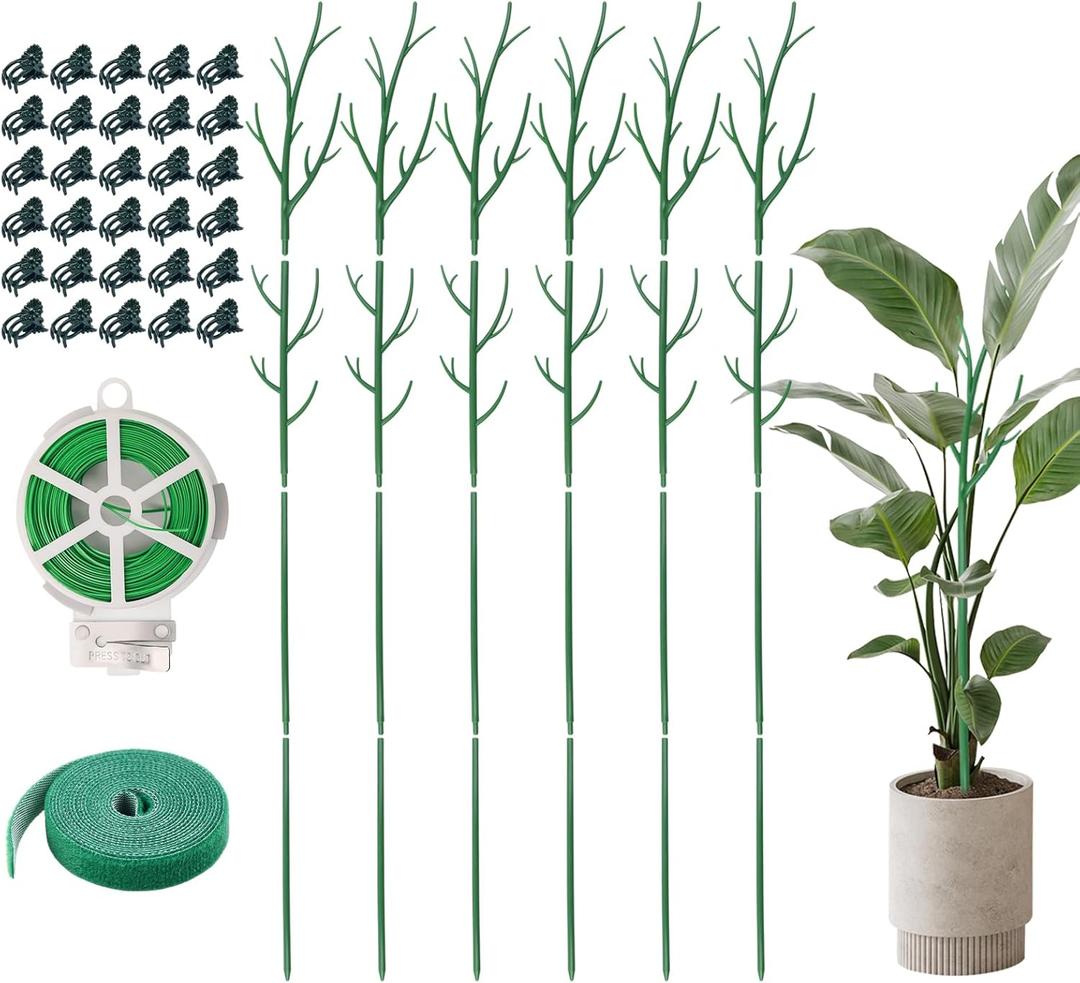 51 Inch Height Adjustable Plant Sticks Support Tall,Monstera Plant Support Stakes with Extension Poles, Plant Clips, Plant Ties Plant Support for Monstera Plants, Climbing Plants (6 Pack)