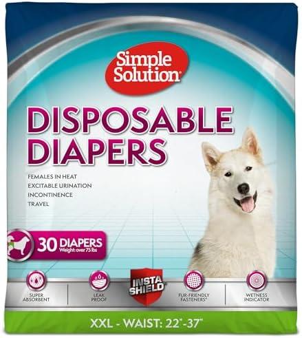 Simple Solution Dog Diapers Female, Dog Diapers, Potty Training, Super Absorbent, Breathable, Wetness Indicator for Urination, 22-37 Inch Waist, (XXL, 30ct)