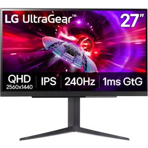 LG 27GR83Q-B 27-inch Ultragear QHD (2560x1440) IPS Gaming Monitor, 240Hz, 1ms, DisplayHDR 400, G-Sync AMD FreeSync Premium, HDMI 2.1 DisplayPort, 4-Pole HP Out DTS GP:X, Tilt/Height/Pivot Stand, Black