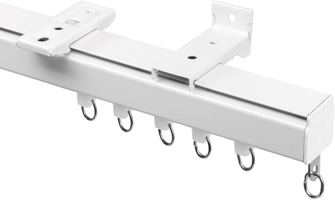 Smooth Ceiling Curtain Track with Roller Hooks, White, 9ft-12ft
