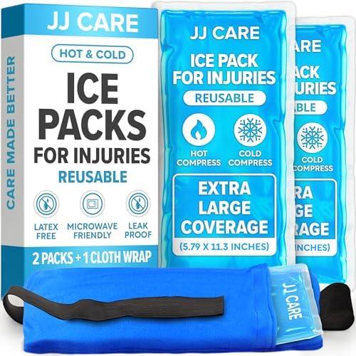 JJ CARE Gel Ice Packs Reusable (Pack of 2) - Ice Packs for Injuries Reusable - Soft Ice Pack for Injuries with Wrap - Flexible Therapy, for Knee, Back, Neck, Wrist, & Ankle