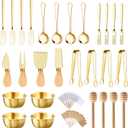 48 Pcs Charcuterie Boards Accessories Butter Spreader Knives Set Stainless Steel Cheese Mini Serving Tongs Spoons Forks Dipping Bowls Toothpick Flags Utensils for Pastry Making Wedding Christmas(Gold)