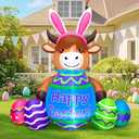 4FT Easter Inflatables Outdoor Decoration Highland Cattle, Blow Up Cow Yard Decor with Inflatable Bunny Ears Eggs Built in LED Lights for Lawn Garden Holiday Party