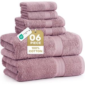 LANE LINEN 100% Cotton Turkish Towels for Bathroom - 6 Piece - Softer & Highly Absorbent - 2 Bath, 2 Wash cloths, 2 Hand Towels - Complete Family Set, Hotel Quality & Gentle on Skin - Wistful Mauve