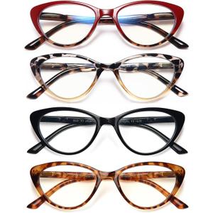 EYEURL 4-Pack Cat Eye Reading Glasses for Women Blue Light Blocking Computer Reading Glasses Anti-Glare Cat Eye Readers For Women,1.5