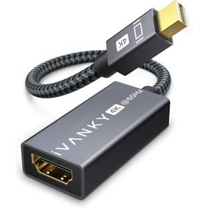 IVANKY 4K Active Mini DisplayPort to HDMI Adapter, 4K@60Hz, Thunderbolt 1&2 to HDMI Super Slim, Mini DP to HDMI Adapter for MacBook Air/Pro, Surface Pro/Dock/Book, Monitor, Projector-Grey