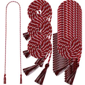 24 pcs Graduation Honor Cords 68" Grad Braided Honor Cord with Tassel Honor Rope Grad Cords Bulk for Graduation Students Bachelor Master Doctoral Gown Grad Decor (Burgundy and White)