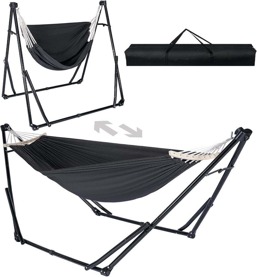 2-in-1 Hammock & Swing Chair for Teens – Adjustable Folding Chair with Collapsible Steel Stand, Portable for Camping, Travel, Patio & Indoor Use, Includes Carrying Case, Supports 440 LBS