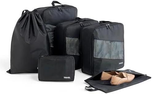 Baraida 6 Set Compression Packing Cubes for Suitcases, Space-Saving Packing Cubes for Travel, Durable Suitcase Organizer Bags Set for Travel Essentials, Double Zipper Compression Packing Cubes,Black