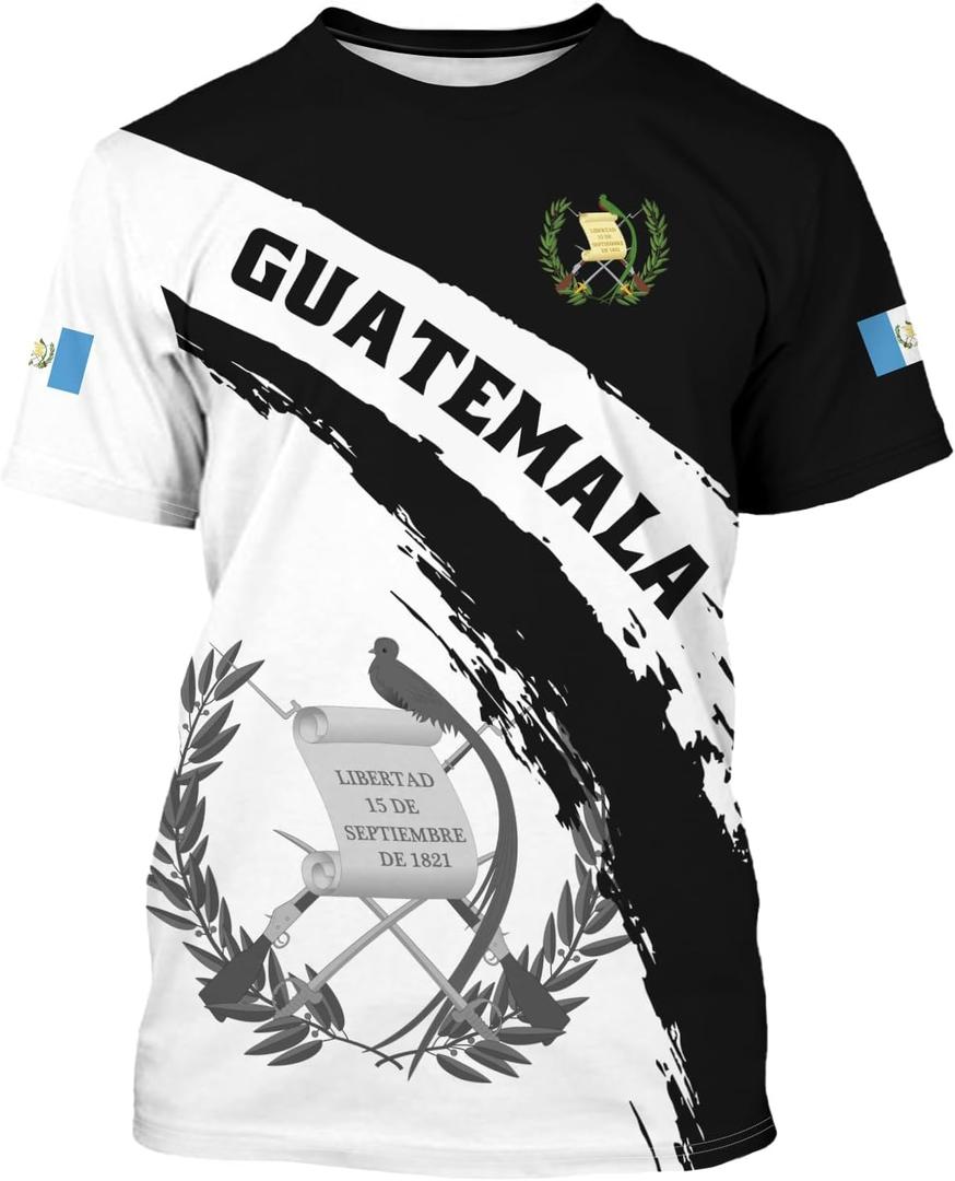 BJU Guatemala Flag T-Shirt Flag Badge Novelty Tee Printed Crewneck Short Sleeve Casual Top Unisex (XL)