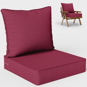 Outdoor Seat Cushion Set 24 L X 24 W X 5 H Inch Waterproof & Fade Resistant Patio Furniture Cushions with Removable Cover with Non-Slip Pads and Straps for Sofa Chairs, Chairs (Fuchsiared)
