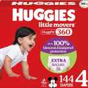 Huggies Size 4 Baby Diapers, Little Movers HuggFit 360° Baby Diapers with 360° Waistband, Size 4 (22-37 lbs), 144 Count (4 Packs of 36), Packaging May Vary