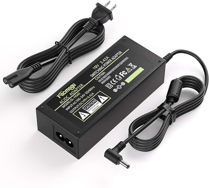 Facmogu DC 19V 3.42A Power Supply, 65 Watt 100-240V AC to DC 19Volt Transformers, Power Adaptor Converter 5.5x2.5mm DC Plug with 2.42m/ 7.94 feet Power Cord for Home Audio Bluetooth Stereo Receiver