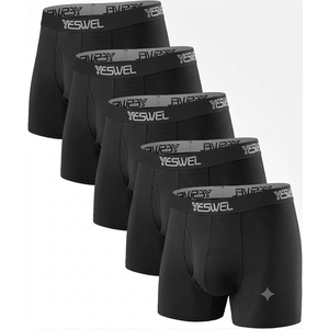 YESWEL Modal Underwear Men 5 Pack Breathable Boxer Briefs with Open Fly, Moisture Wicking Boxers Trunks Multipack 2XL Black