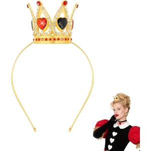 Semato Queen Hearts Peach Crown Headband for Halloween Cosplay Girls Tiara Princess Costume Crystal Crown for Party Gifts (Black and Red)