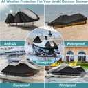 Jet Ski Cover, Durable 420D Jetski Covers 2 3 Seater Waterproof, UV Resistant Jetski Cover with 2 Air Vents, 4 Windproof Buckles, All Weather Universal Cover for Yamaha Seadoo (115"-120")
